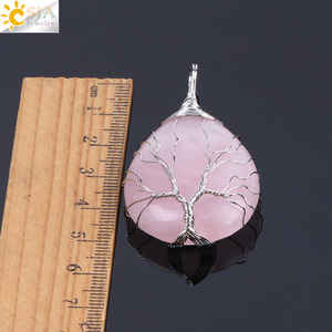 Colgante de piedra de cuarzo rosa natural CSJA hecho a mano Alambre de color plateado envuelto Árbol de la vida colgantes de lágrima de cristal <span class=keywords><strong>F122</strong></span> - Product Image 4