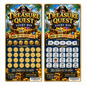 High Quality Security Printing <b>Treasure</b> Theme Instant Scratch Cards Offset Paper Digital Printing Serial Number Lottery Ticket - Product Image 1