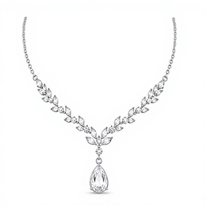 Juego de Joyería Nupcial con Circonitas en Forma de Gota de Agua, Collar y Aretes con Corte Marquesa, Chapado en Oro, para Mujer - Product Image 2