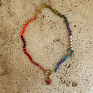 Yaz plaj tatil doğal kristal taş boncuk kolye paslanmaz çelik gökkuşağı taş boncuklu kolye kolye - Product Image 3