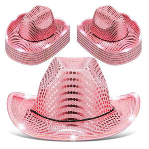 Chapeau de fête en vrac en gros chapeaux de cowboy hommes et femmes en feutre rose avec lumière néon - Product Image 3