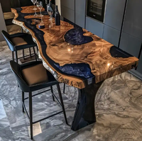 Ensemble de table console en bois massif élégant pour hôtel, salle à manger, restaurant, cuisine, bar avec panneau en bois et résine époxy 1 pièce