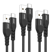 Kabel USB A Ke USB C 2.0 Pengisian Daya Cepat 3A, Kabel USB Sinkronisasi Data Kecepatan Tinggi Kepang Nilon
