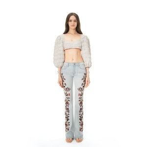 Haut court plissé à manches bouffantes, coupe ajustée, dos nu, avec bandage, manches bouffantes, couleur blanche, pour femme - Grande Vente - Product Image 5