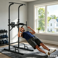 Torre de Ejercicios Multifuncional con Barra de Dominadas y Estación de Dips de Altura Ajustable, Ideal para Entrenamiento de Fuerza y Calistenia en Casa