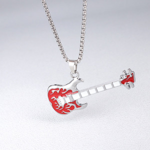 Collar con Colgante de Guitarra Estilo Punk <span class=keywords><strong>Rock</strong></span> con Diamantes y Perlas, Cadena de Eslabones para Hombre - Product Image 1