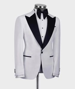 Costumes blancs pour hommes noir revers coupe ajustée 3 pièces mariage marié bal mâle vêtements Blazer gilet pantalon ensembles mariage smoking <span class=keywords><strong>tenue</strong></span> - Product Image 2