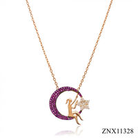 Nouvelle arrivée 925 Sterling Silver Cable Chain Blue Crystal Ballet Dancer Girl Ballerina Necklace
