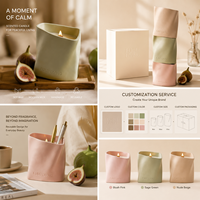 FUBEI LIVING Décoration d'intérieur Cadeau Pot à bougie en céramique mate au design sac en papier froissé 3D, Bougie parfumée à la cire de soja avec mèche en bois