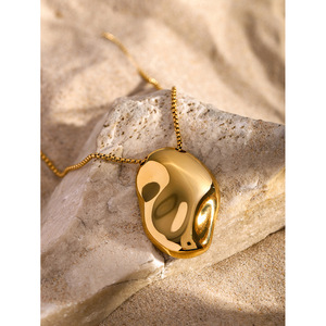 18k Gold Stainless Steel Irregular Concave Pendant <b>Necklace</b> Geometric Design Fashion Jewelry - Product Image 2