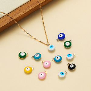 จี้รูปตาปีศาจทรงกลมขนาด 8 มม. |   จี้รูปหยดน้ำมันเคลือบทอง 18K PVD บนสแตนเลสสตีลสองด้าน สำหรับทำเครื่องประดับ DIY - Product Image 2
