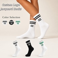 Chaussettes personnalisées en jacquard avec logo, respirantes, en gros, rayées, tricotées, colorées, chaussettes mi-hautes