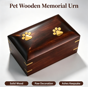 Kotak Kenangan Abu Hewan Peliharaan Kayu Berbentuk Persegi Panjang Tertutup dengan Cetakan Cakar Emas, Wadah Memorial Anjing Kucing untuk Pajangan Rumah - Product Image 1
