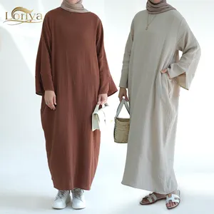 Loriya New Simples Algodão Liso Abaya Turquia Modesto Vestido Mulheres Islâmicas Vestidos Casuais Roupas Tradicionais Muçulmanas