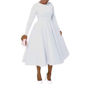 เดรสทรงเอ สไตล์ลำลองสำหรับผู้หญิง แขนยาว คอทรงกลม ดีไซน์เรียบหรู เอวเข้ารูป ทรงหลวม เหมาะสำหรับใส่ไปโบสถ์ รุ่นขายดีประจำฤดูร้อน - Product Image 5