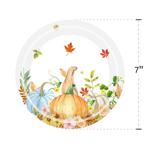 Harvest Festival Disposable Party Supplies Paper Plates <b>Cups</b> Napkins Set Thanksgiving Theme <b>Pumpkin</b> Maple Leaf Design - Product Image 5