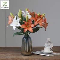 Vente en gros de fleurs artificielles en tissu de soie enduit de latex, effet toucher réel, 3 têtes de lys blancs de 50 cm, pour centre de table de fête, décoration de mariage