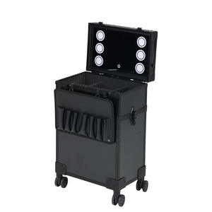 Maleta de maquillaje profesional con espejo LED iluminado, negra, de gran capacidad, para uso doméstico, accesorios de maquillaje permanente. - Product Image 1