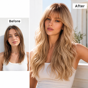 Perruque Body Wave à franges, racine foncée, beige blond, résistante à la chaleur, en fibres haute température, sans colle, directement de l'usine - Product Image 2
