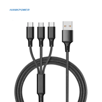 Cable cargador USB de nailon trenzado 3 en 1, 3 pies, 6 pies, 10 pies, Micro 8 pines tipo C, Cable de carga rápida para teléfono móvil