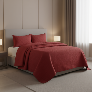 Db Luxury Reversible <b>Bedspread</b> <b>Set</b> Red King Size Quilted Cotton Polyester Microfiber With Stylish Stitching For Home Use Hotels - Product Image 2
