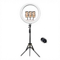Trépied pour anneau lumineux selfie de 14 pouces, 3 supports de téléphone, télécommande, studio LED 36W 2850K-6500K pour TikTok YouTube Live Stream