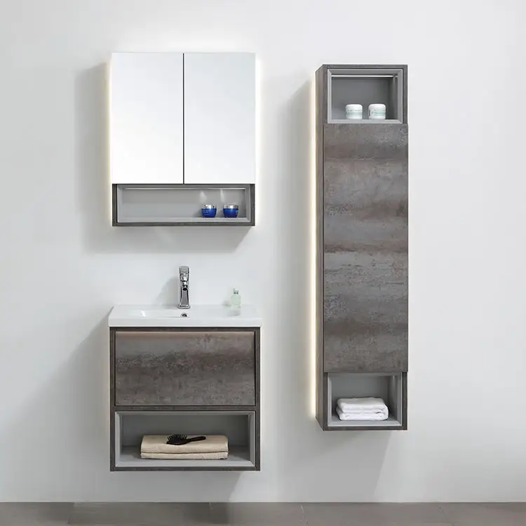 Diseño de ahorro de espacio buena foto solo fregadero lado izquierdo tocador de baño con estante
