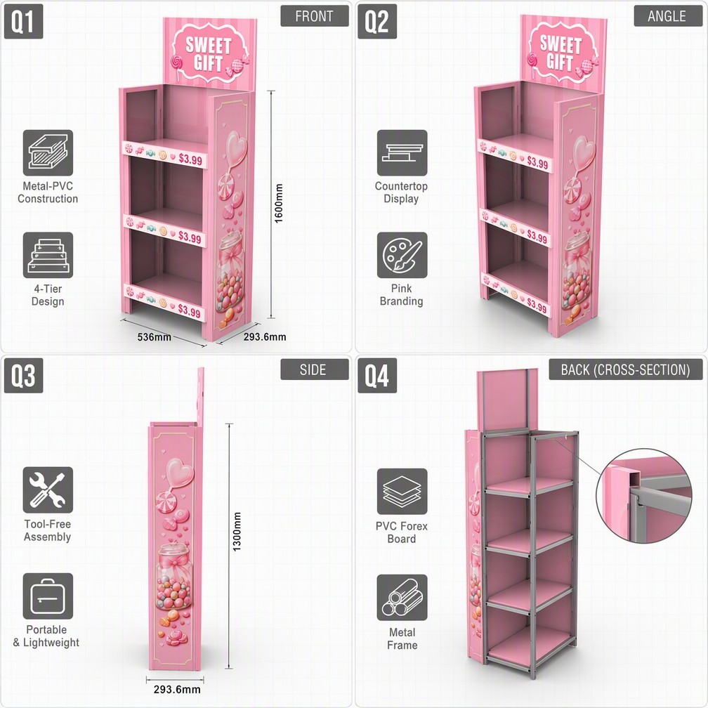 Apache Custom Candy Display Rack 4-Way 4-Tier Metal Confectionery Merchandiser Knock Down Spinning Stand for Sweet Boutique OEM — view 3