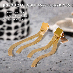 Pendientes Largos de Cadena de Serpiente de Acero Inoxidable Chapados en Oro para Mujer, con Borlas, para Fiesta - Product Image 2