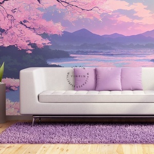 Papier peint autocollant avec paysage sous des cerisiers japonais <span class=keywords><strong>en</strong></span> fleurs - Product Image 3