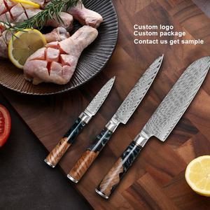 Cuchillo de Cocina de Acero Damasco con Mango de Resina Azul de Lujo, Hoja de 67 Capas VG10, Juego de Cuchillos de Cocina Japoneses - Product Image 2