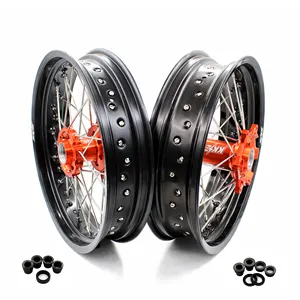 KKE 17 polegadas Supermoto Rodas Jantes Conjunto Compatível com KTM 125 250 450 530cc EXC SXF 2003-2024 Cubo Laranja Aro Preto