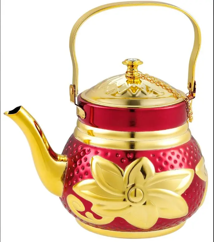 Bule de chá em aço inoxidável pintado à mão para uso doméstico moderno, com grande capacidade e padrão de flores redondo, nova cafeteira de metal
