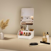 Vente en gros de table carrée pour cosmétique de bureau, table blanche, miroir de maquillage et de courtoisie personnalisé pour femmes avec rangement