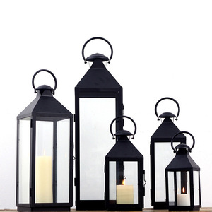 Lampada da Terra <span class=keywords><strong>Vintage</strong></span> in Ferro e Vetro con Candelabro, Decorazione per Esterni e Interni, Portacandele Grande per Tutte le Stagioni - Product Image 1