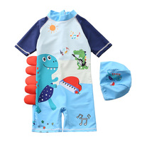 Bañadores Enterizos al por Mayor para Niños con Lindo Estampado de Dinosaurio de Dibujos Animados Ropa de Playa para Niños Traje de Baño para Niños con Gorro de Natación