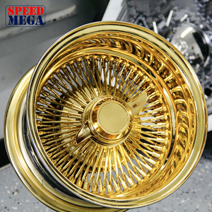 Nuevo Rueda de Alambre Forjada Totalmente Dorada, Tipo Deep Dish, Reverse, 13x7 Pulgadas, 100 Radios, Estilo Straight Lace Knockoff para Lowrider y Montaje Personalizado - Product Image 1
