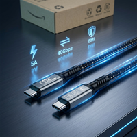 Kabel Video pengisian daya cepat, USB 4.0 tipe-c 0.5m penyimpanan Data sangat cepat 16K Thunderbolt 5 40Gbps 240W nilon ultra-ramping Monitor 4K