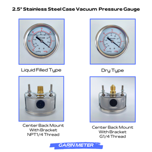 เกจวัดความดันสุญญากาศแบบเติมของเหลวตัวเรือนสเตนเลสสตีลมี1/4มม. 63มม. พร้อมตัวยึดรูปตัวยู - Product Image 6