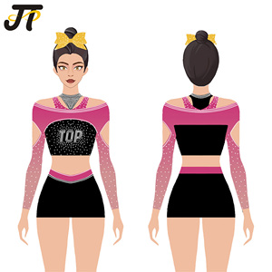 OEM Custom Cheerleading Uniforms Set - Spandex Material Rhinestone Printed Adult Cheer Outfits XXL Size Training Wear