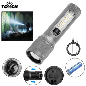 Lampes de poche rétractables de haute qualité pour l'extérieur, rechargeables, avec lumière latérale rouge d'avertissement SMD, longue portée, en alliage d'aluminium, type C - Product Image 1
