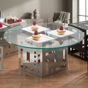 Support à gâteau moderne en acier inoxydable avec dessus en verre pour la présentation de desserts - Product Image 1