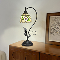 Lampe de table vintage créative de style chinois en vitrail, moderne, pour salle à manger, chambre à coucher, avec fleurs roses romantiques, design simple