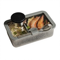 Boîte à lunch en titane avec couvercle en verre, scellable au micro-ondes, portable, rectangulaire, double compartiment, grande capacité, boîte de pique-nique d'extérieur