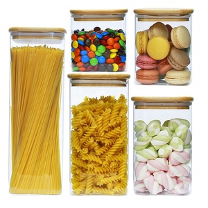 Boîte à épices en verre Borosilicate avec couvercle en <span class=keywords><strong>bambou</strong></span>, récipient carré serré à l'air, pour bonbons, biscuits, pâtes, ml - Product Image 2