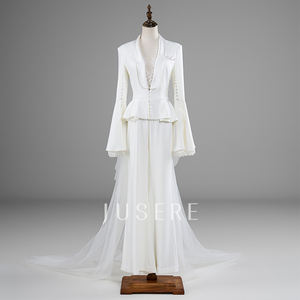 2021 nouvelle robe robe <span class=keywords><strong>de</strong></span> <span class=keywords><strong>mariée</strong></span> ivoire robe <span class=keywords><strong>de</strong></span> <span class=keywords><strong>mariée</strong></span> costumes <span class=keywords><strong>de</strong></span> <span class=keywords><strong>mariée</strong></span> <span class=keywords><strong>avec</strong></span> <span class=keywords><strong>pantalon</strong></span> crêpe décolleté plongeant manches longues robe <span class=keywords><strong>de</strong></span> <span class=keywords><strong>mariée</strong></span> - Product Image 1