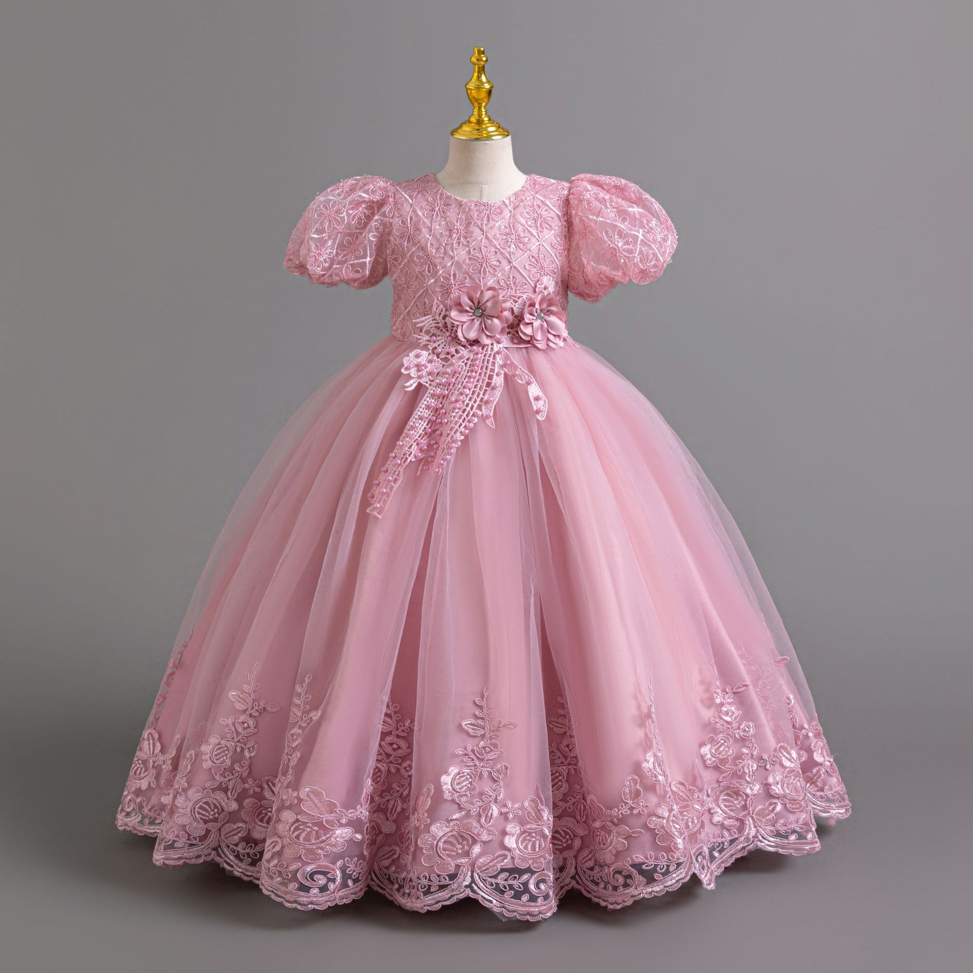 MQATZ Wholesale Girls' Princess Birthday Dresses 8 Years Old Children's Party Dress with Pattern and Flower Decoration
