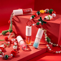 Porte-clés breloque de poignet perlé double couche avec logo personnalisé, huile à lèvres de Noël, nourrissante au beurre de cacao, hydratante, vente en gros, soin des lèvres