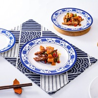 Style chinois haute qualité fleurs bleues imprimé Design plaques de mélamine incassables Restaurant Plato Melamina
