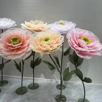 Nouvelle conception de fleurs géantes en organza, ensemble complet de pivoines pour la décoration de mariage, événements et vitrines